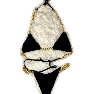 Shein two piece black bikini with chain details XS